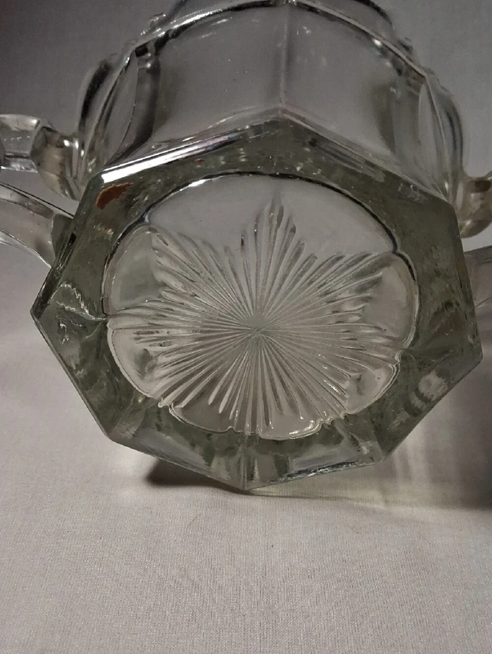 Vintage 1930s Open Glass Scalloped Sugar Bowl Handles Snowflake Design Bottom